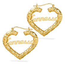 Load image into Gallery viewer, Heart Shaped Bamboo Name Earrings