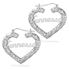 Load image into Gallery viewer, Heart Shaped Bamboo Name Earrings