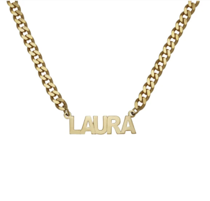 Mini nameplate necklace with cuban chain